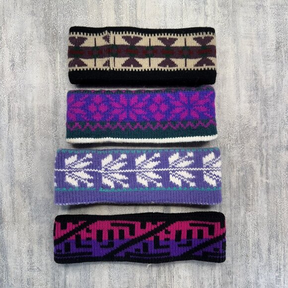 Lot of 4 Vintage Retro Winter Fleece Headbands Neon  Earwarmer 80s 90s Ski Board - Picture 1 of 10